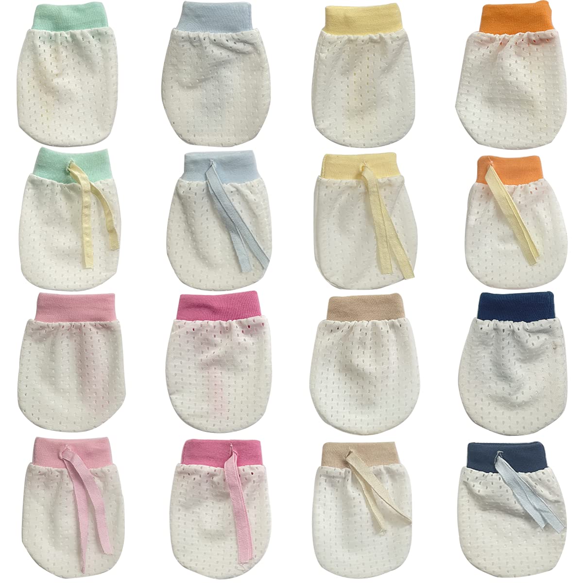 Adeimoo Baby Boy Girl No Scratch Silk Cotton Mittens Mesh Breathable Drawstring Gloves for Newborn Toddler Infants 8 Pack (Eyelet Mitten) - Image 7